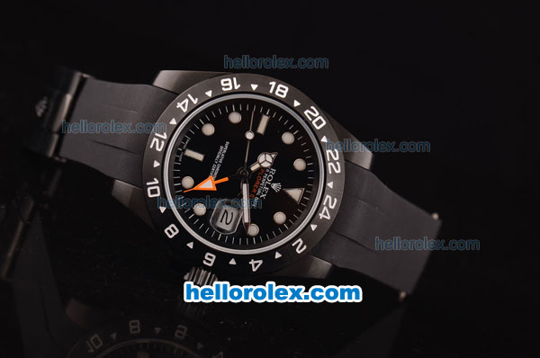 Rolex Explorer II Asia 2813 Automatic PVD Case with Black Dial and Black Rubber Strap - ETA Coating - Click Image to Close